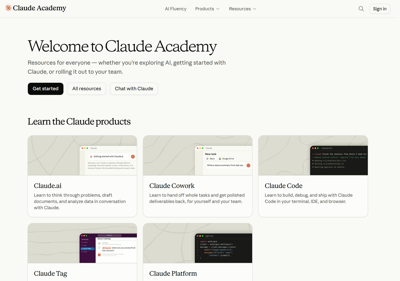 Claude Academy, the real page
