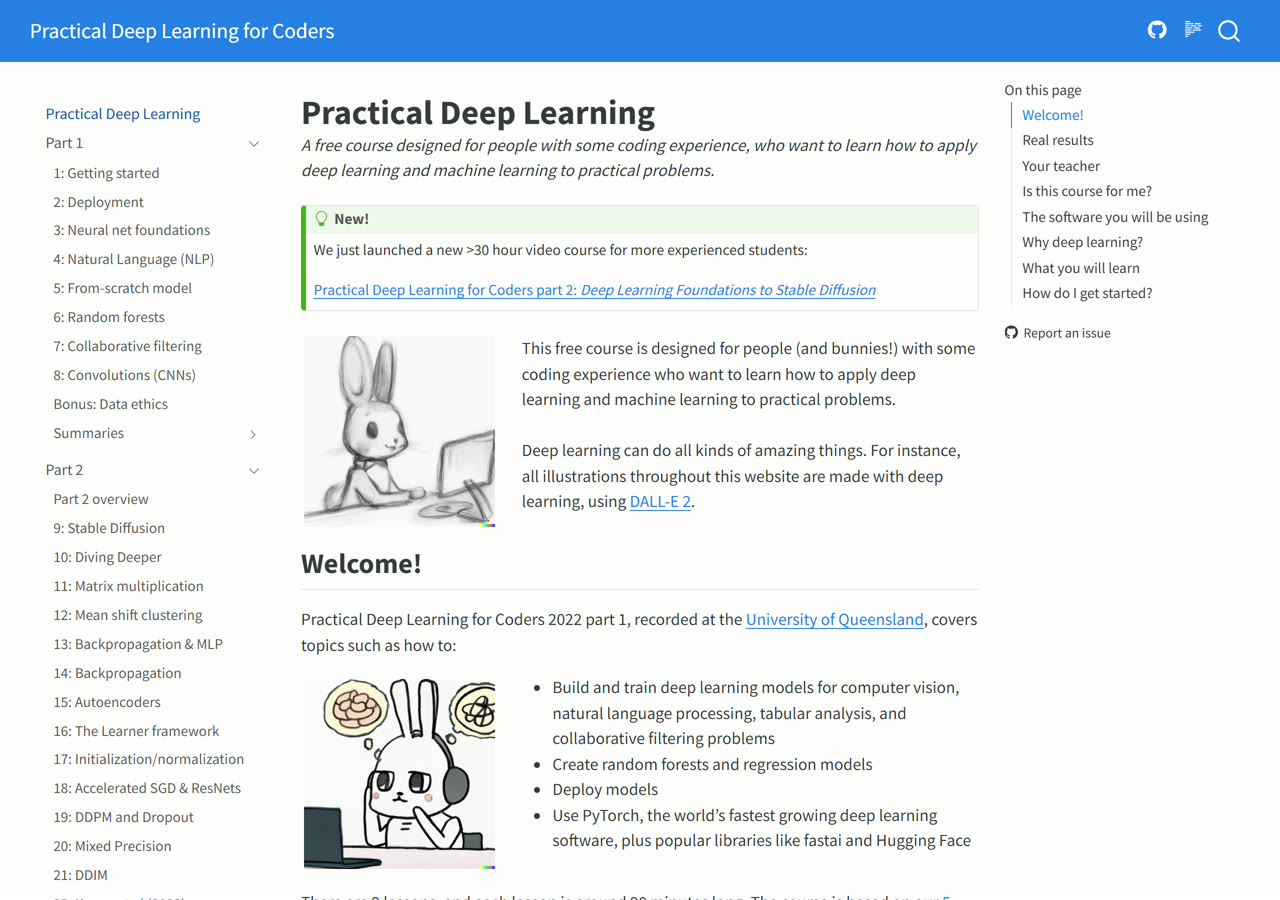 Practical Deep Learning for Coders, the real page