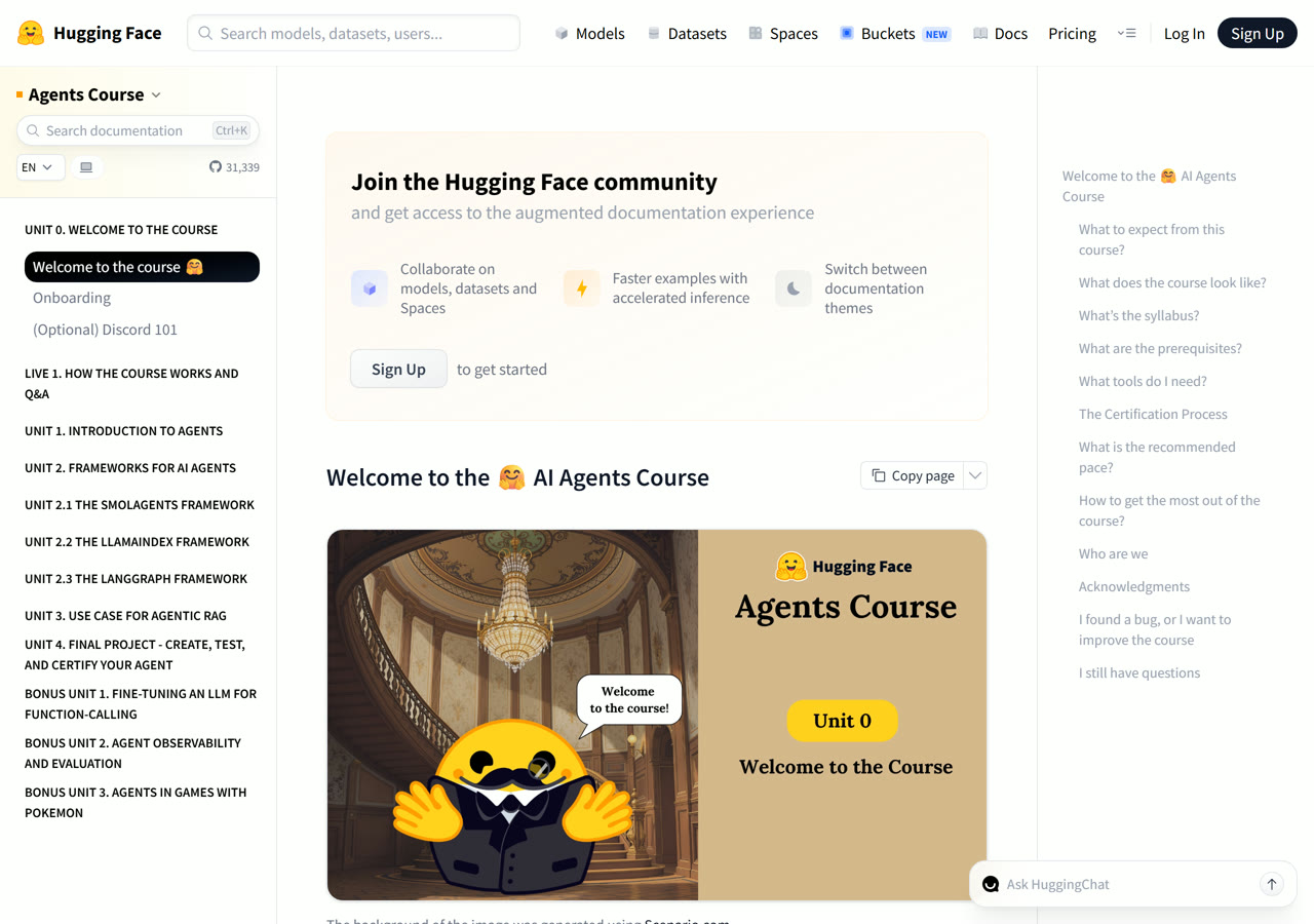 Hugging Face Agents Course, the real page