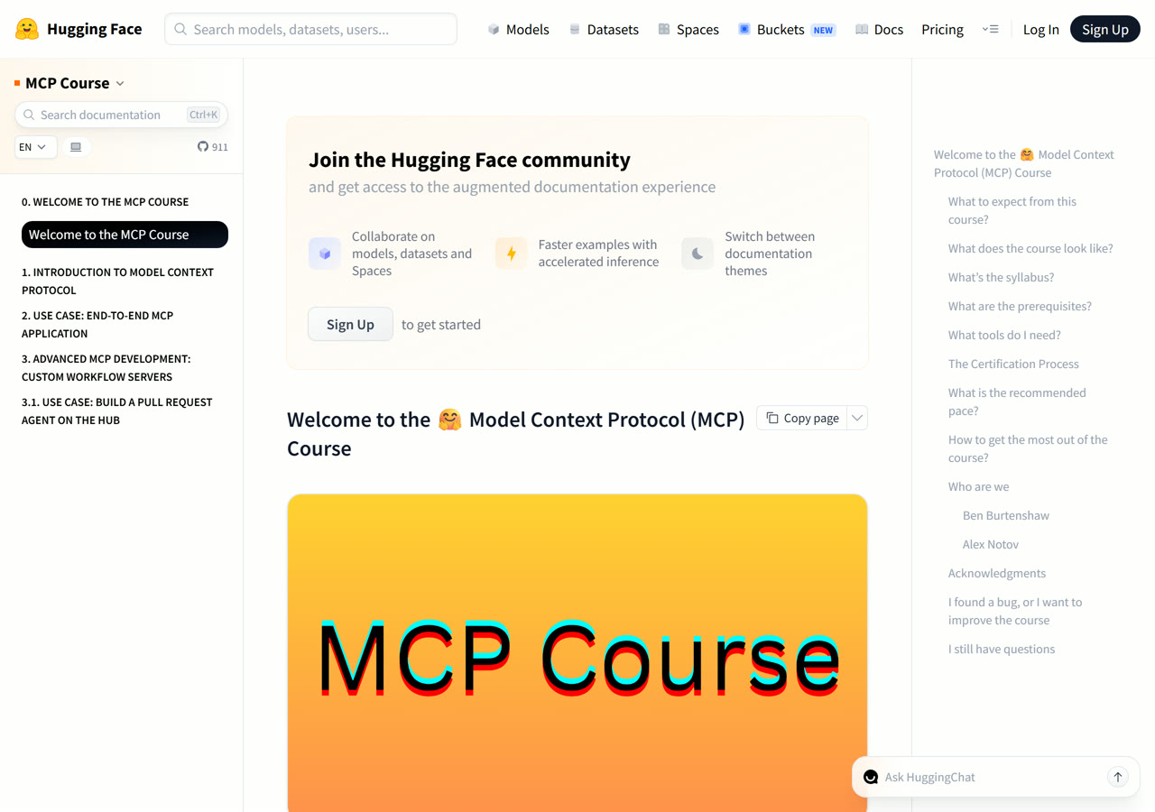 Hugging Face MCP Course, the real page