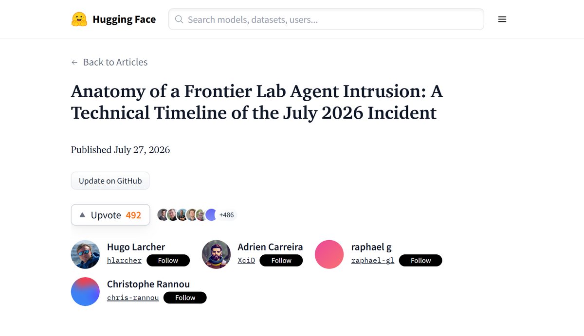 Hugging Face: Anatomy of a Frontier Lab Agent Intrusion, a technical timeline of the July 2026 incident