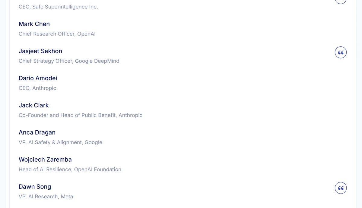 The signatories list on pacingthefrontier.com, with Dario Amodei