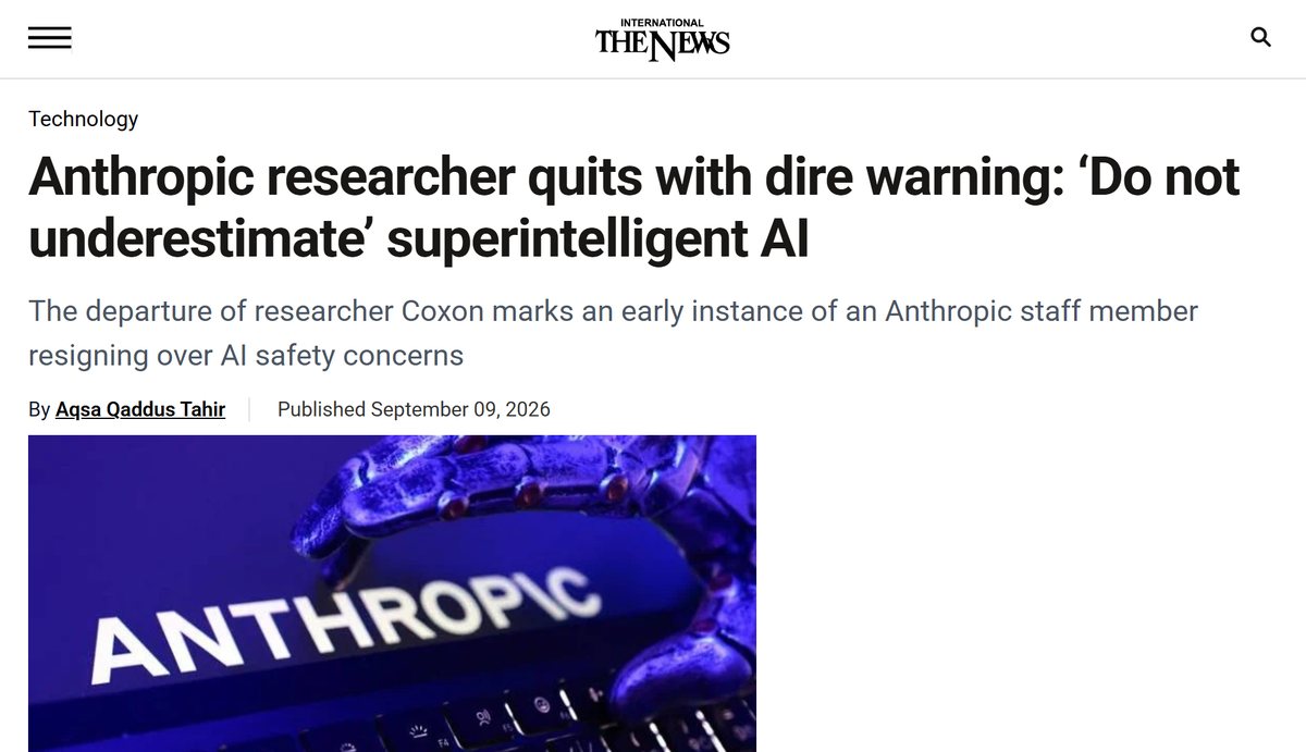 The News: Anthropic researcher quits with dire warning: Do not underestimate superintelligent AI