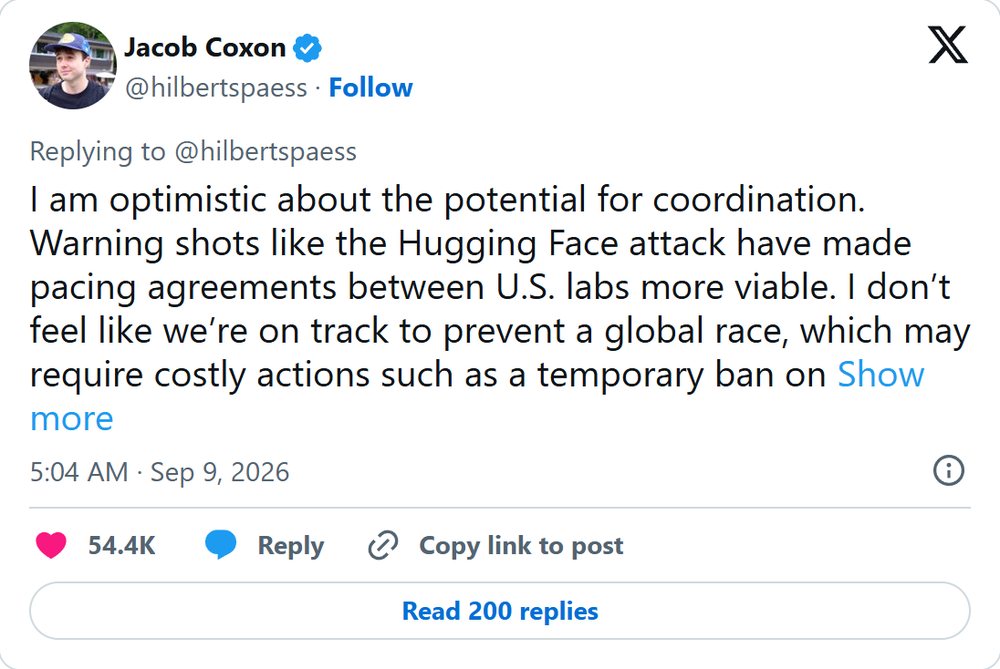 Post 6: Warning shots like the Hugging Face attack have made pacing agreements between U.S. labs more viable.
