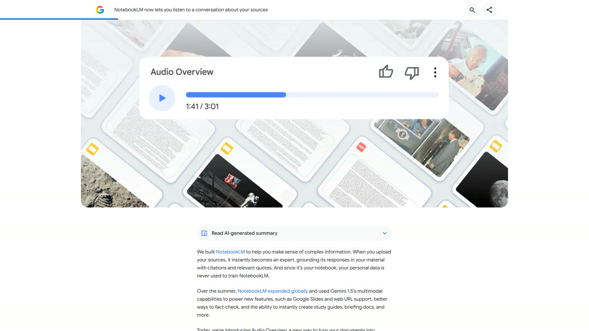 A real Audio Overview playing inside NotebookLM