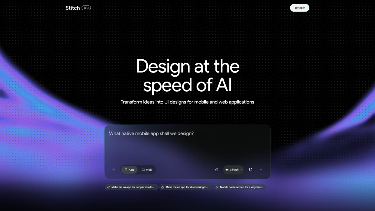 Stitch generating app screens from a prompt