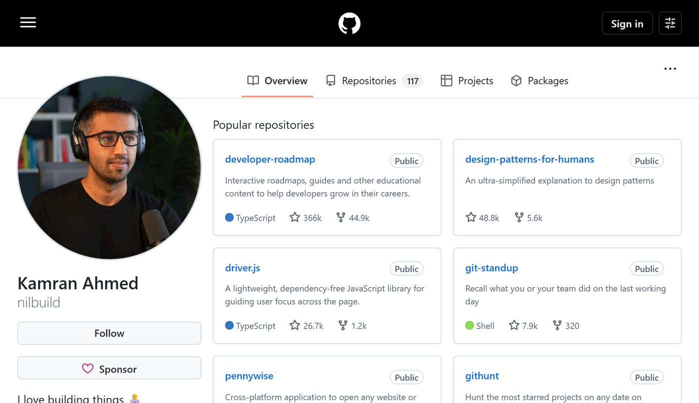 Kamran Ahmed's GitHub profile, @nilbuild
