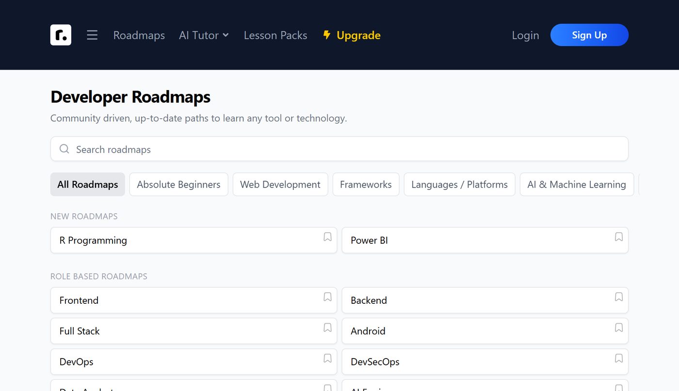 The role-based roadmaps list on roadmap.sh