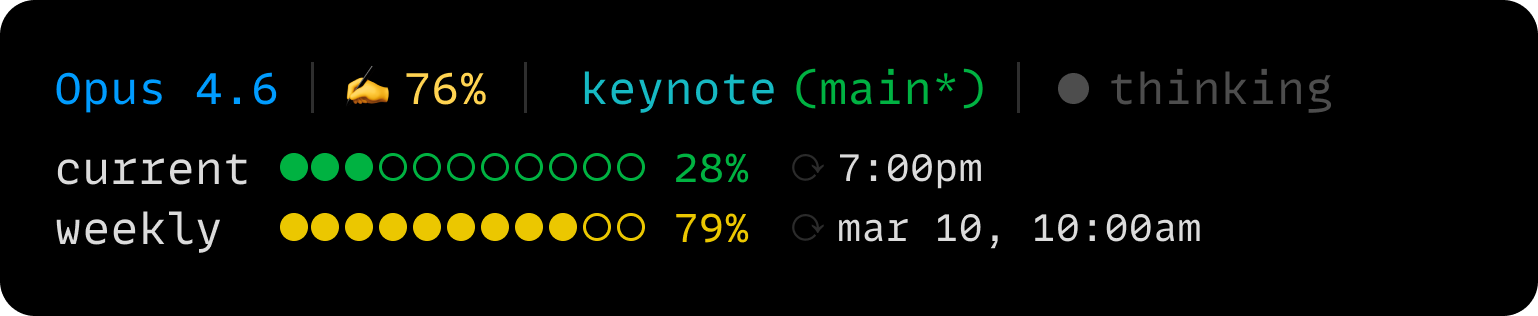 The demo image from Kamran Ahmed's claude-statusline repo