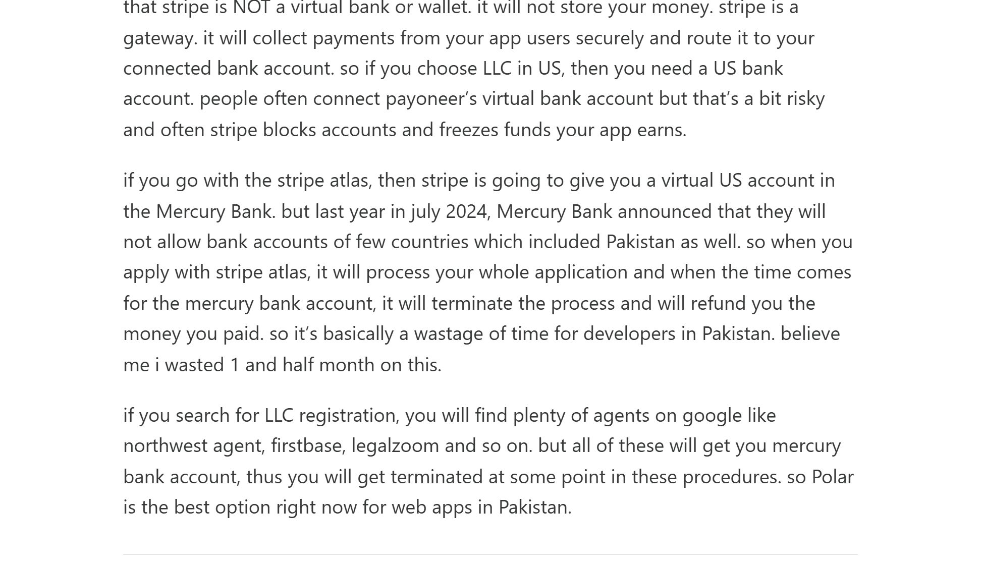His newsletter: Mercury Bank stopped allowing accounts for several countries including Pakistan