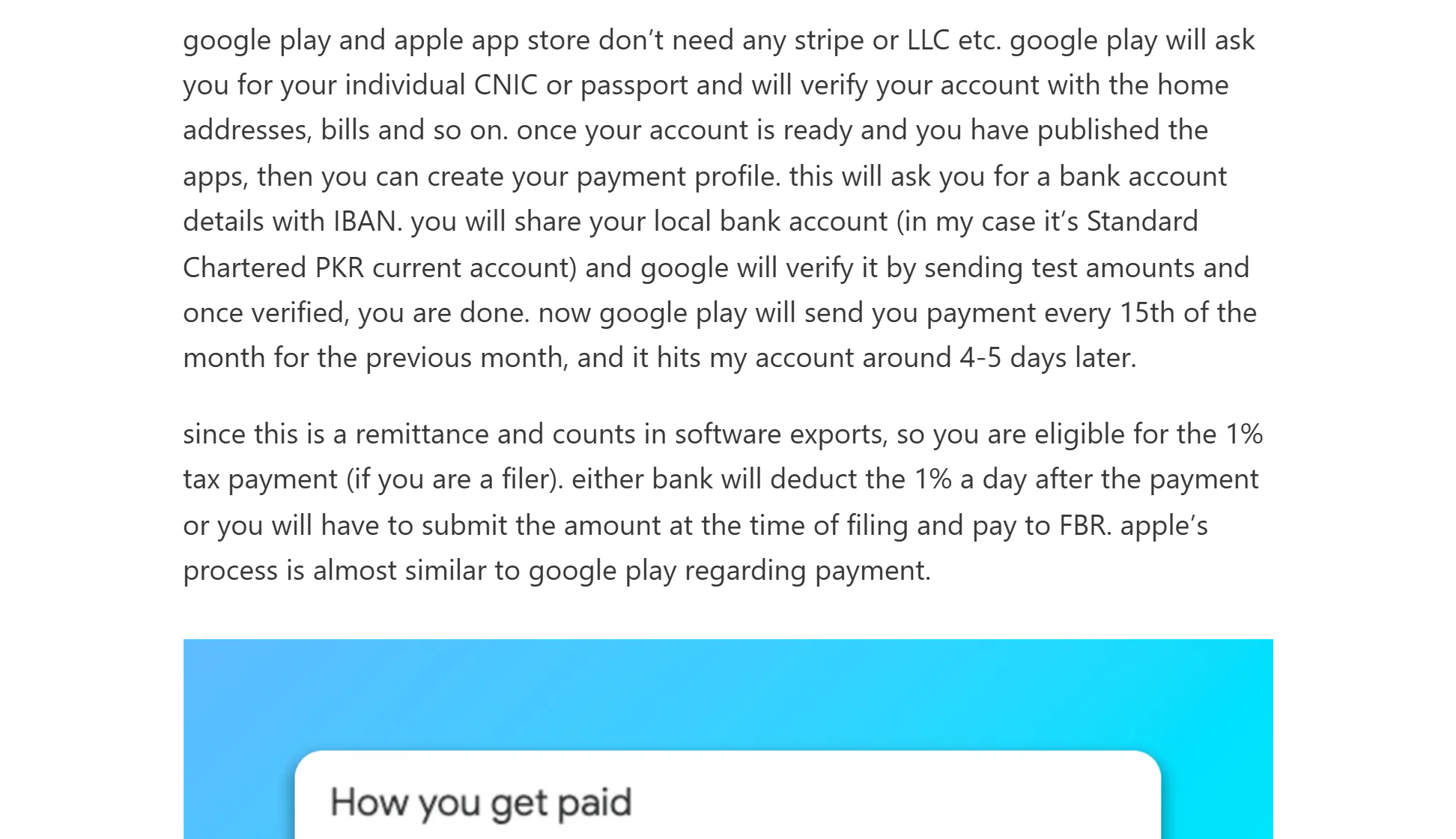 His newsletter: google play asks for your individual CNIC and pays into a local bank account