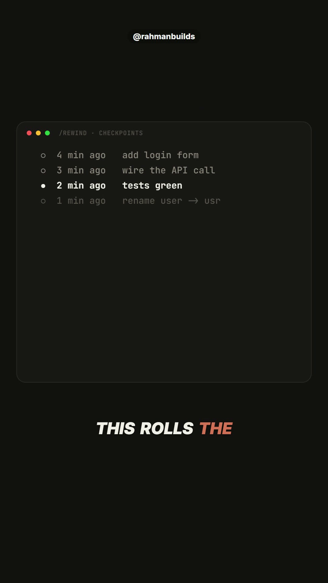 The /rewind checkpoint picker