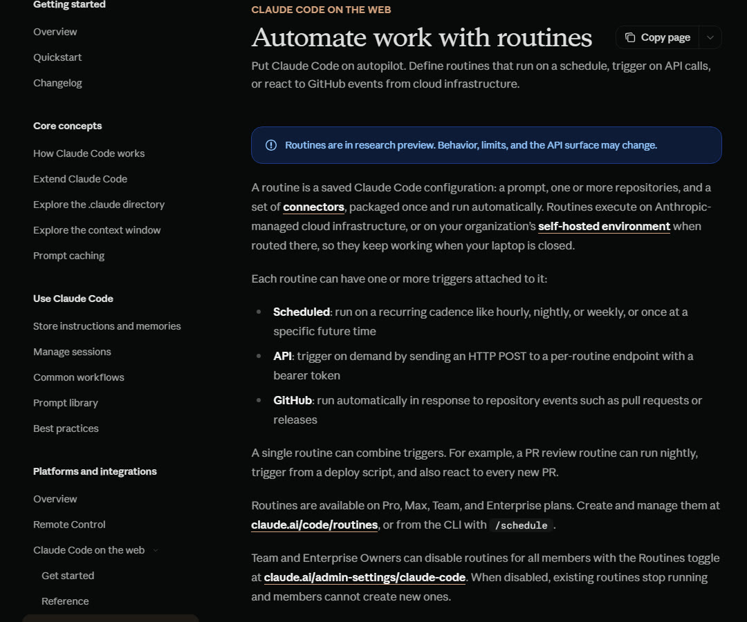 The routines page: they keep working when your laptop is closed